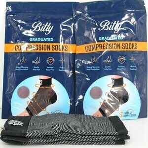Bitly Graduated Compression Socks 3 Compression Levels Black/White Large 4 Pair